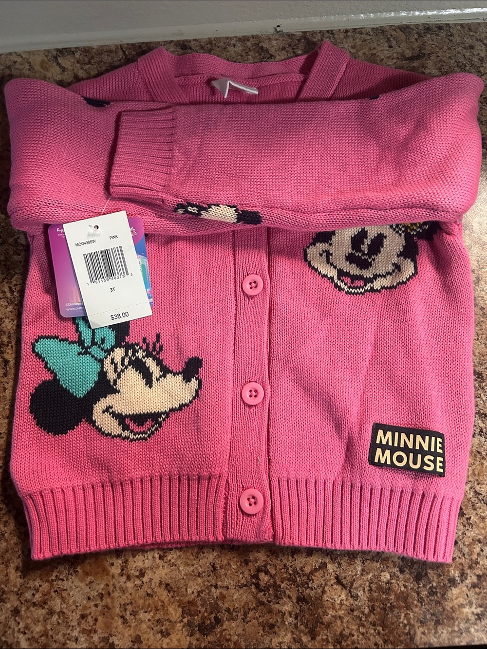Disney Minnie Mouse Pink Girls' Button Cardigan with Character Intarsia